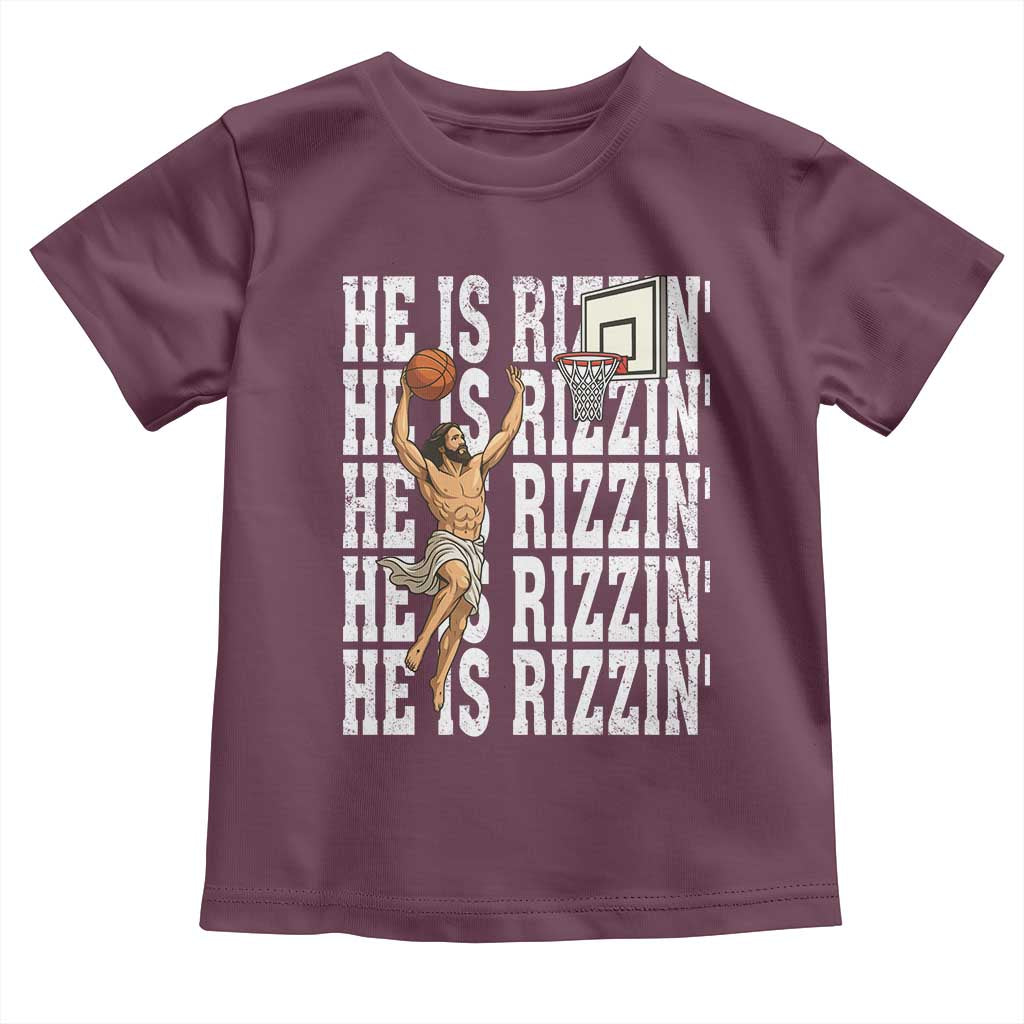 Christian Basketball Lover Toddler T Shirt He Is Rizzin Funny Gift TS12 Maroon Print Your Wear