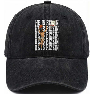 Christian Basketball Lover Washed Cotton Baseball Cap He Is Rizzin Funny Gift TS12 Print Your Wear