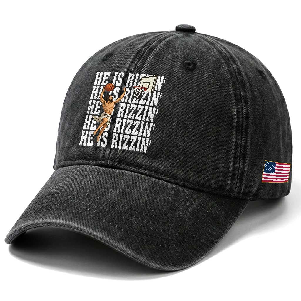 Christian Basketball Lover Washed Cotton Baseball Cap He Is Rizzin Funny Gift TS12 Print Your Wear
