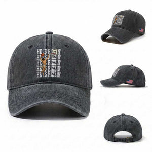 Christian Basketball Lover Washed Cotton Baseball Cap He Is Rizzin Funny Gift TS12 Washed Cap Universal Fit Dark Gray Print Your Wear
