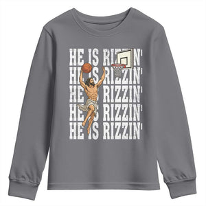 Christian Basketball Lover Youth Sweatshirt He Is Rizzin Funny Gift TS12 Charcoal Print Your Wear