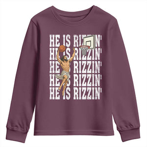 Christian Basketball Lover Youth Sweatshirt He Is Rizzin Funny Gift TS12 Maroon Print Your Wear