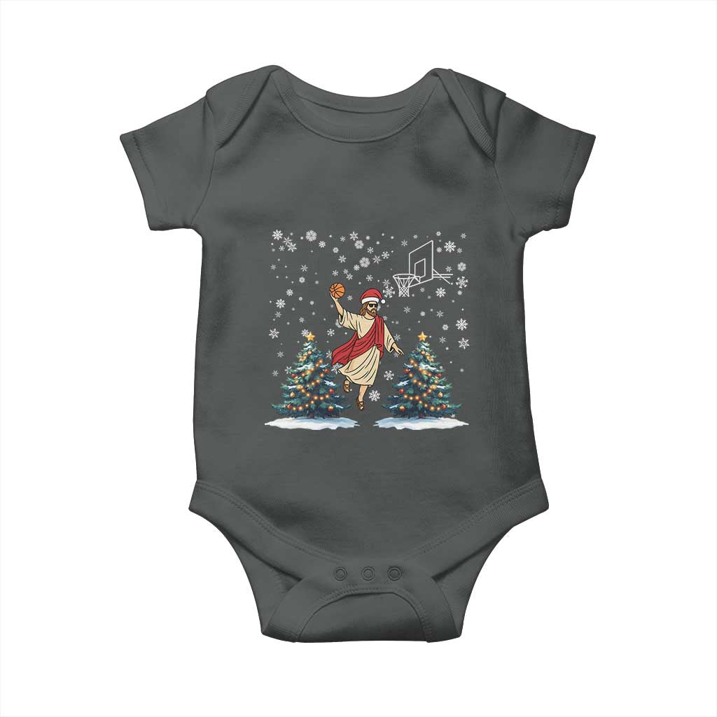 He Is Rizzin Baby Onesie Funny Christmas Slam Dunk Basketball Gift TS12 Dark Heather Print Your Wear
