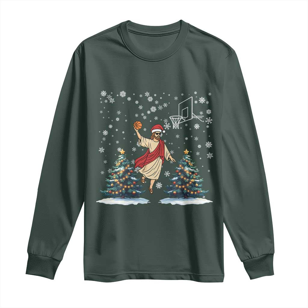 He Is Rizzin Long Sleeve Shirt Funny Christmas Slam Dunk Basketball Gift TS12 Dark Forest Green Print Your Wear