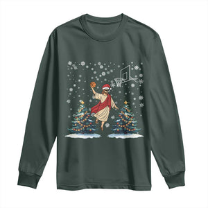 He Is Rizzin Long Sleeve Shirt Funny Christmas Slam Dunk Basketball Gift TS12 Dark Forest Green Print Your Wear