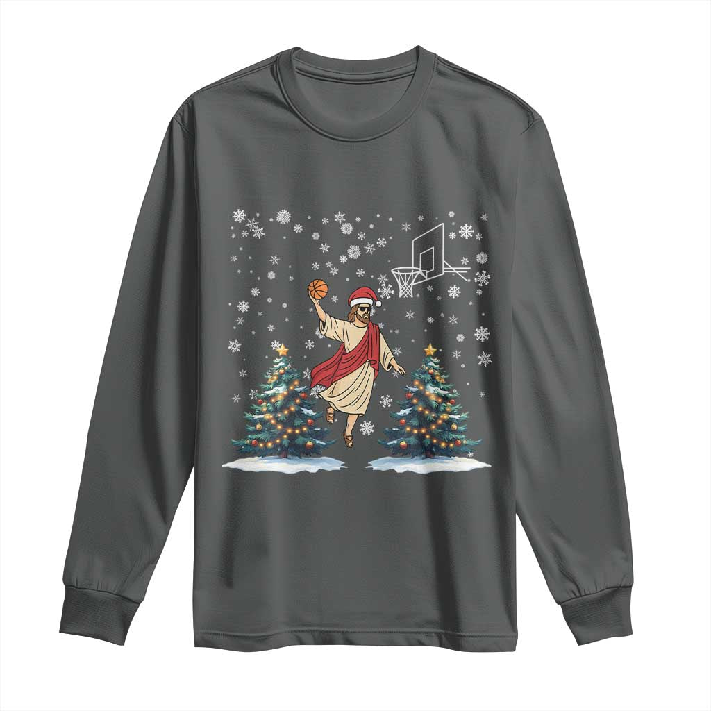 He Is Rizzin Long Sleeve Shirt Funny Christmas Slam Dunk Basketball Gift TS12 Dark Heather Print Your Wear