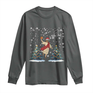 He Is Rizzin Long Sleeve Shirt Funny Christmas Slam Dunk Basketball Gift TS12 Dark Heather Print Your Wear