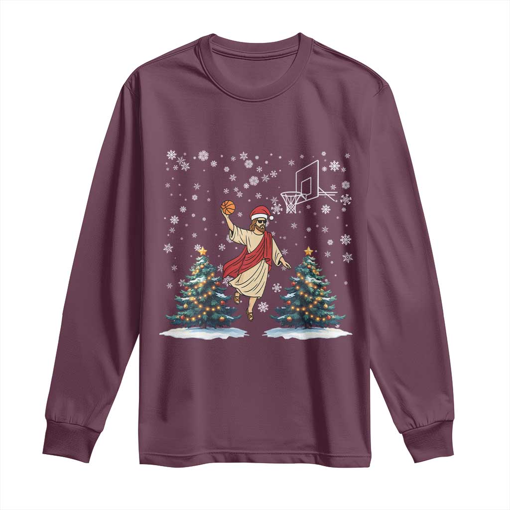 He Is Rizzin Long Sleeve Shirt Funny Christmas Slam Dunk Basketball Gift TS12 Maroon Print Your Wear