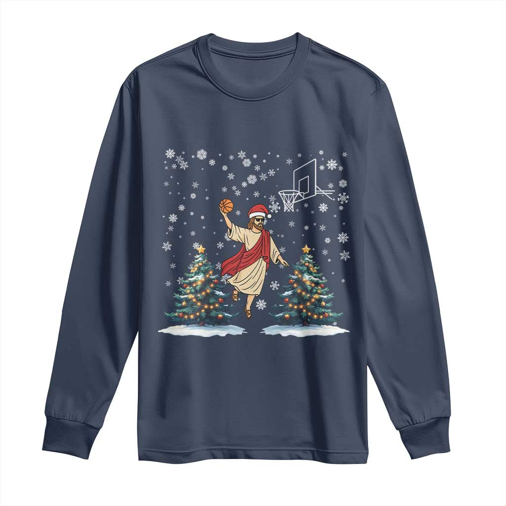 He Is Rizzin Long Sleeve Shirt Funny Christmas Slam Dunk Basketball Gift TS12 Navy Print Your Wear