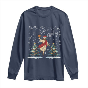 He Is Rizzin Long Sleeve Shirt Funny Christmas Slam Dunk Basketball Gift TS12 Navy Print Your Wear