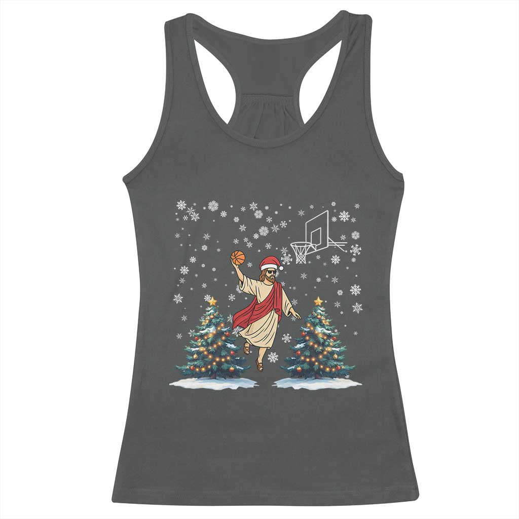 He Is Rizzin Racerback Tank Top Funny Christmas Slam Dunk Basketball Gift TS12 Dark Heather Print Your Wear