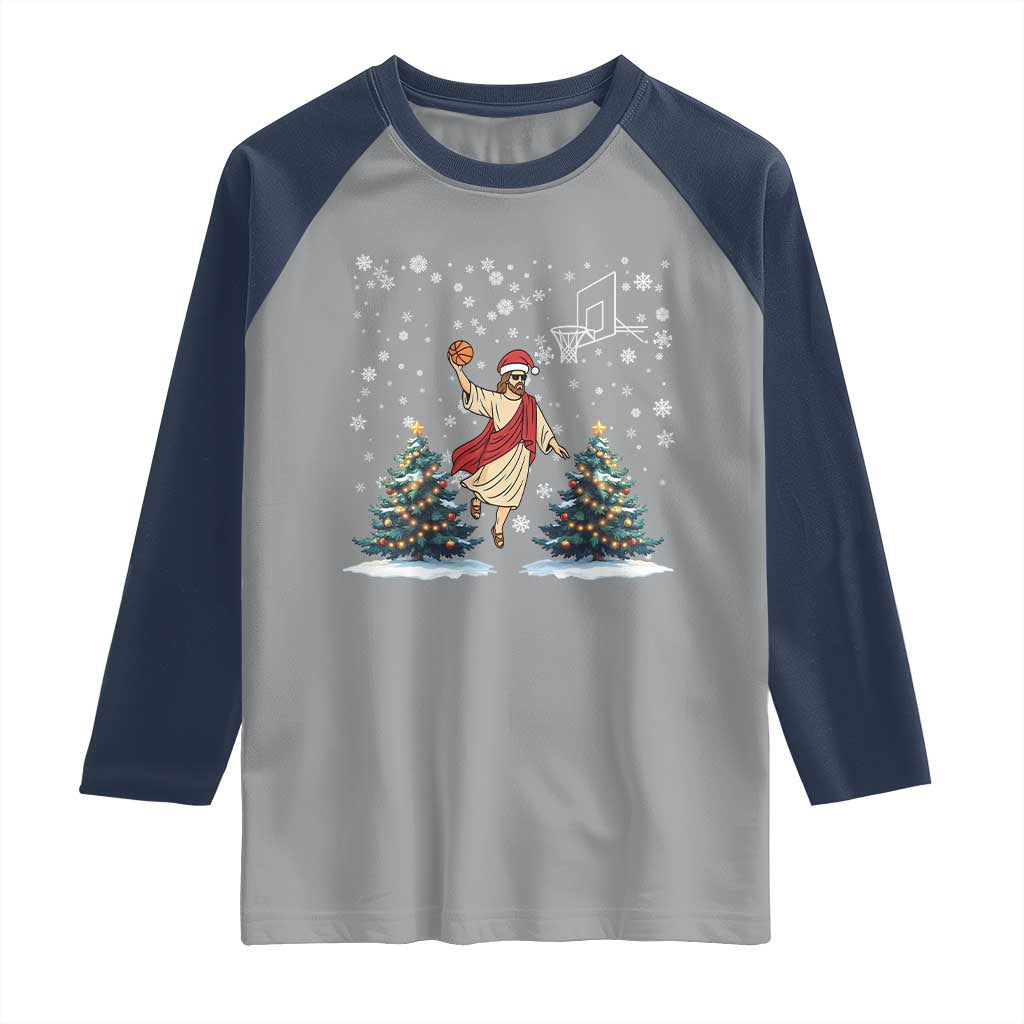 He Is Rizzin Raglan Shirt Funny Christmas Slam Dunk Basketball Gift TS12 Sport Gray Navy Print Your Wear