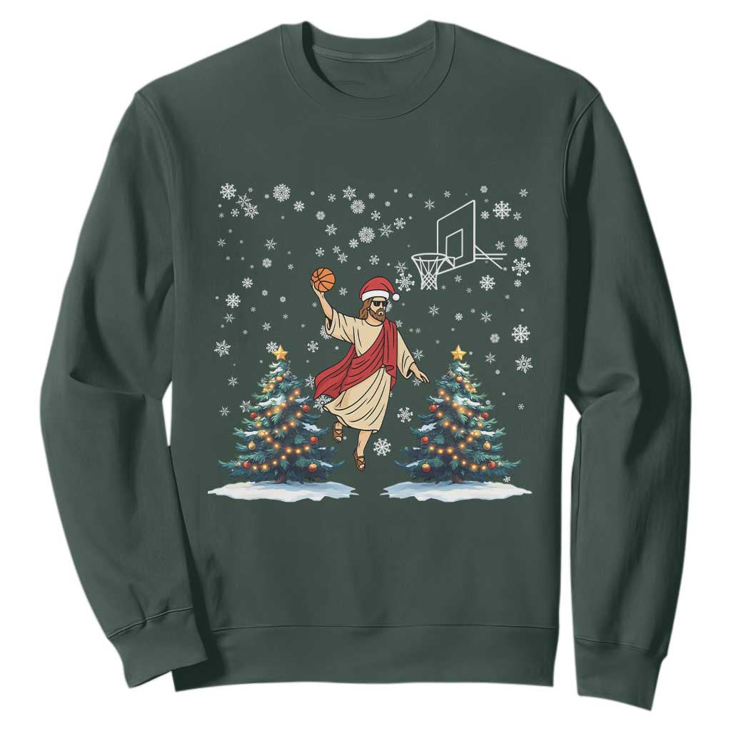 He Is Rizzin Sweatshirt Funny Christmas Slam Dunk Basketball Gift TS12 Dark Forest Green Print Your Wear
