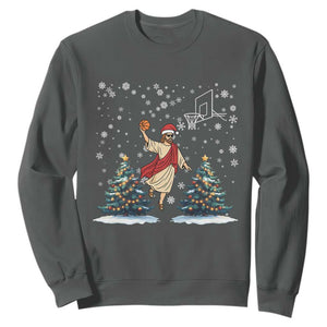 He Is Rizzin Sweatshirt Funny Christmas Slam Dunk Basketball Gift TS12 Dark Heather Print Your Wear