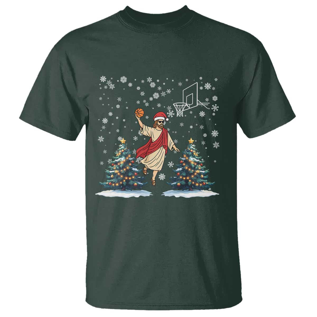 He Is Rizzin T Shirt Funny Christmas Slam Dunk Basketball Gift TS12 Dark Forest Green Print Your Wear