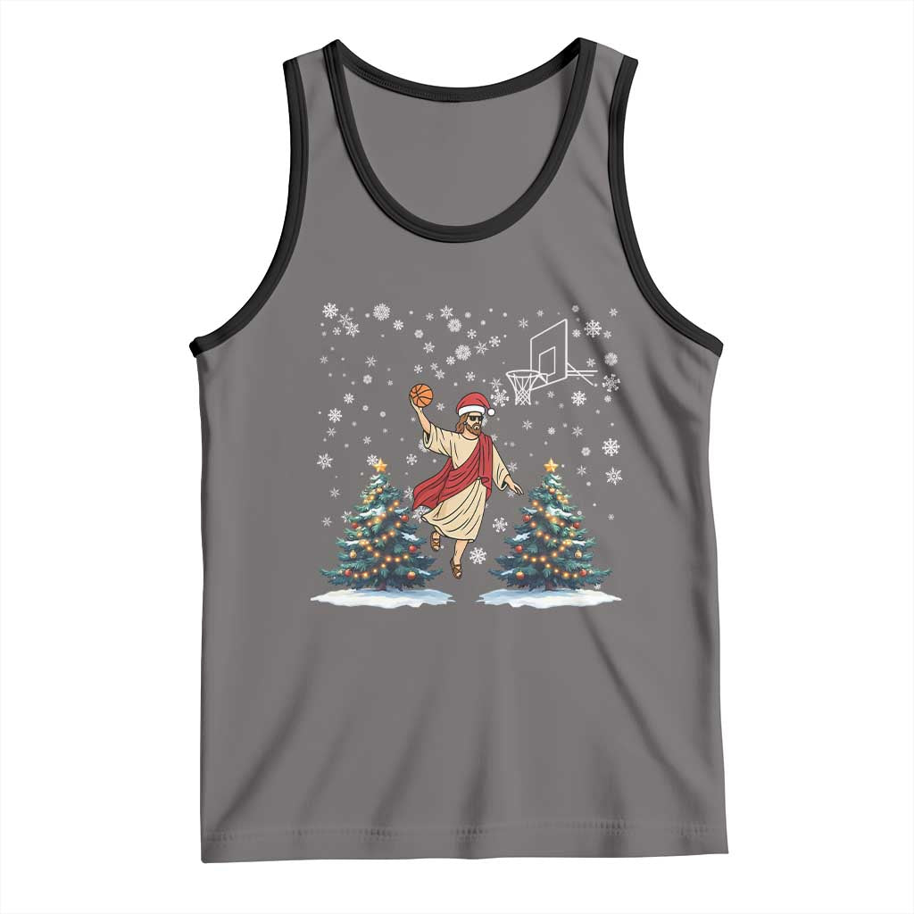 He Is Rizzin Tank Top Funny Christmas Slam Dunk Basketball Gift TS12 Deep Heather Black Print Your Wear