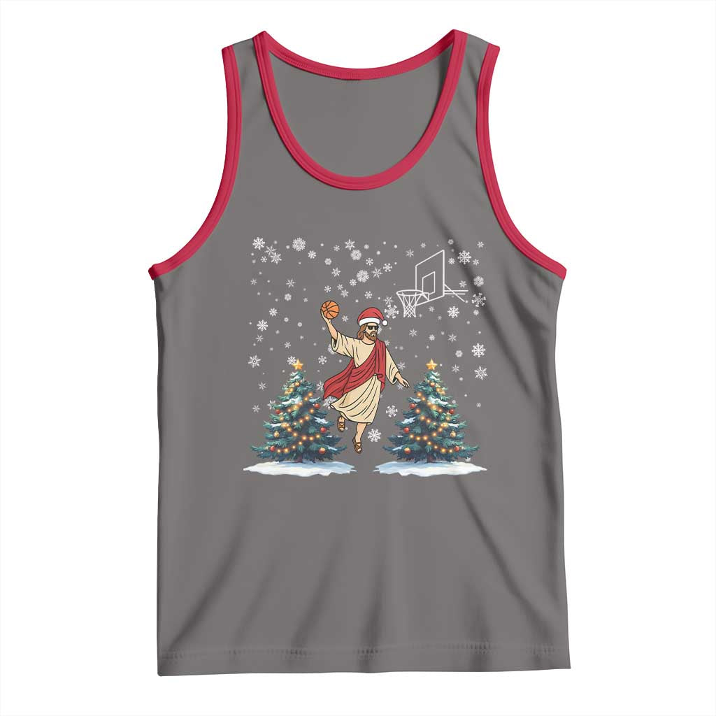 He Is Rizzin Tank Top Funny Christmas Slam Dunk Basketball Gift TS12 Deep Heather Red Print Your Wear