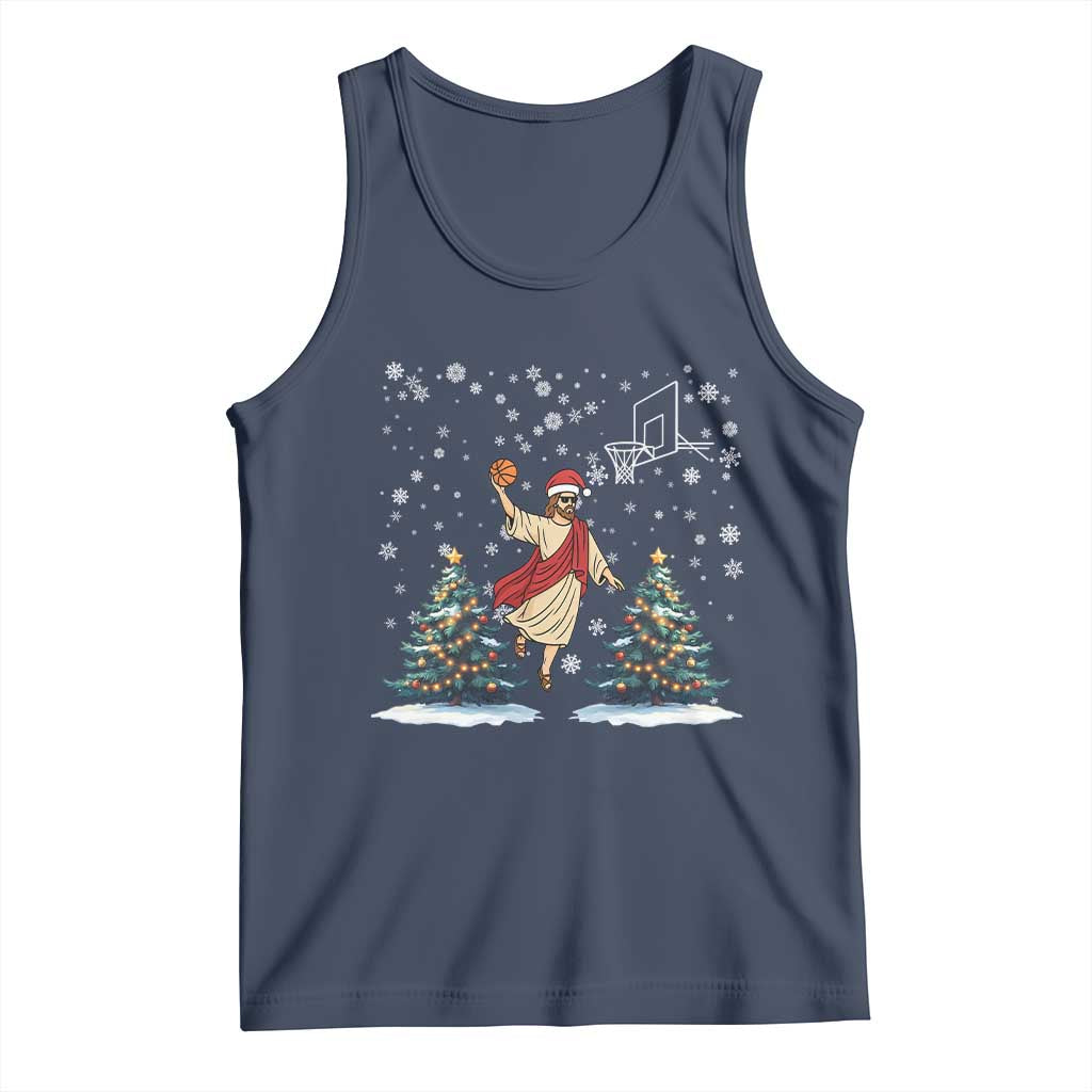 He Is Rizzin Tank Top Funny Christmas Slam Dunk Basketball Gift TS12 Navy Print Your Wear