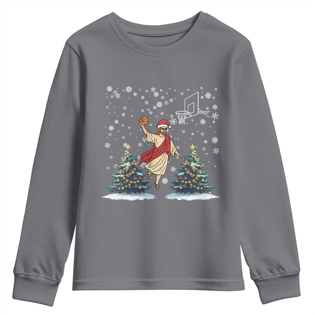 He Is Rizzin Youth Sweatshirt Funny Christmas Slam Dunk Basketball Gift TS12 Charcoal Print Your Wear