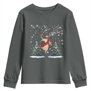 He Is Rizzin Youth Sweatshirt Funny Christmas Slam Dunk Basketball Gift TS12 Dark Heather Print Your Wear