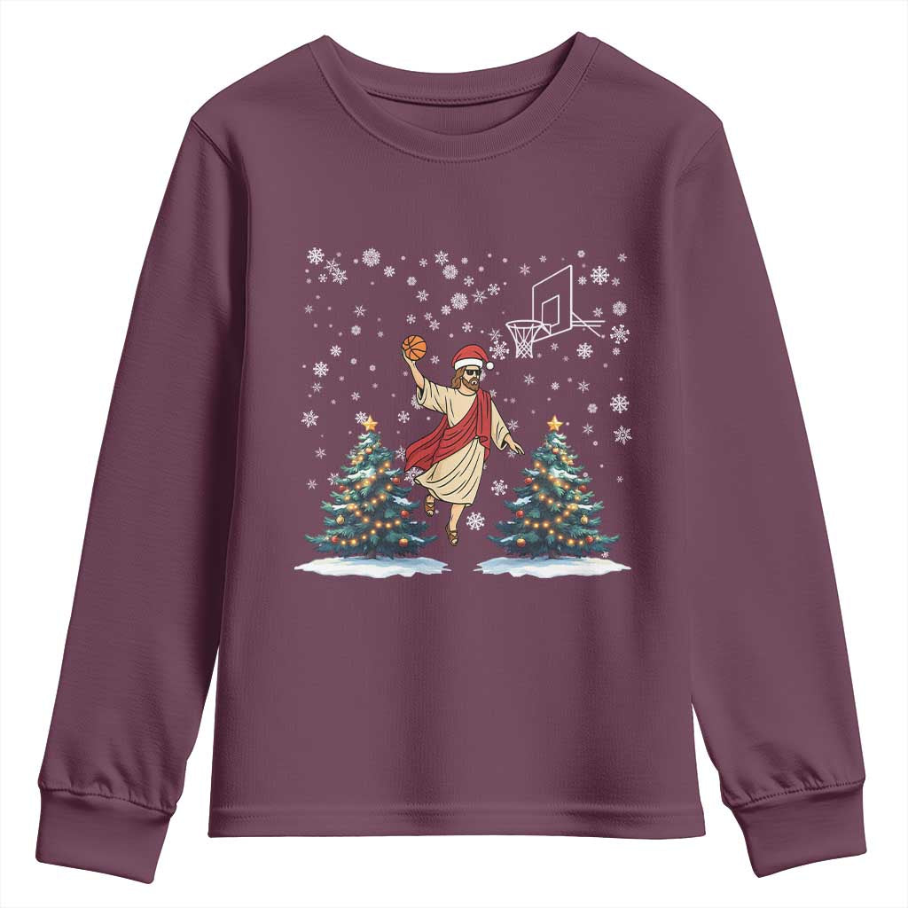 He Is Rizzin Youth Sweatshirt Funny Christmas Slam Dunk Basketball Gift TS12 Maroon Print Your Wear