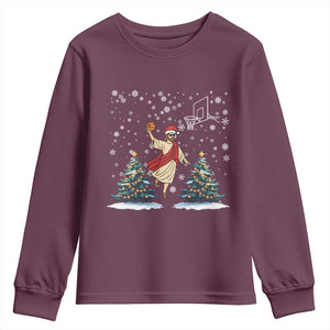 He Is Rizzin Youth Sweatshirt Funny Christmas Slam Dunk Basketball Gift TS12 Maroon Print Your Wear