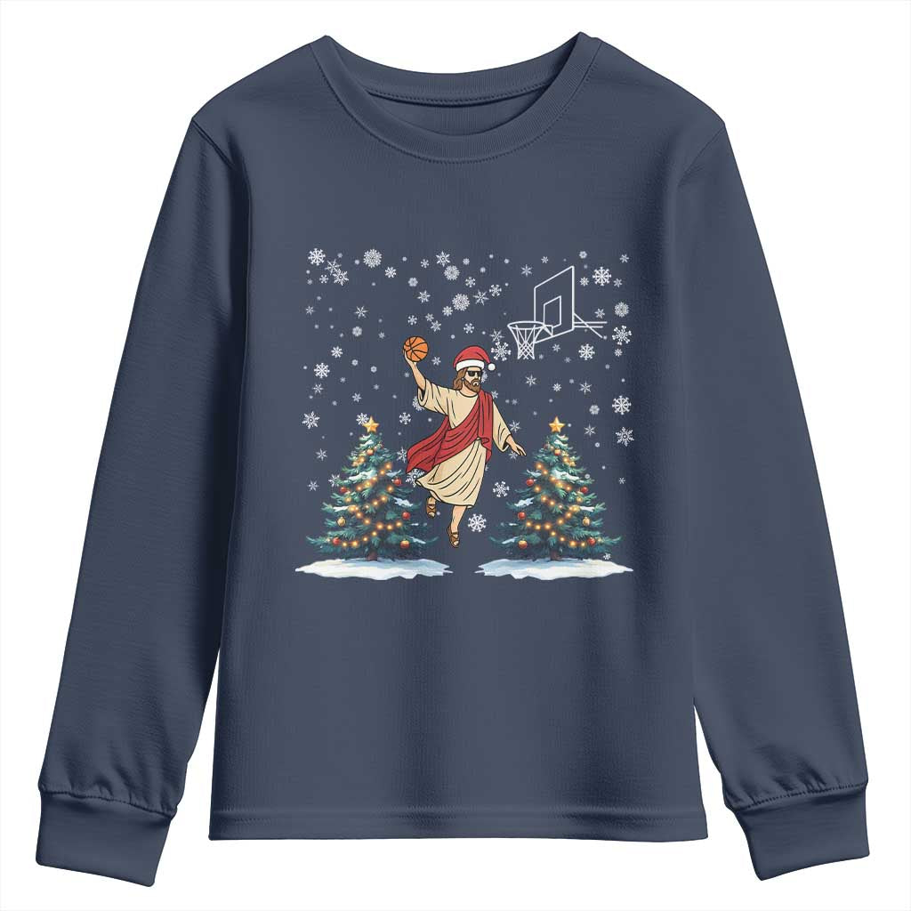 He Is Rizzin Youth Sweatshirt Funny Christmas Slam Dunk Basketball Gift TS12 Navy Print Your Wear
