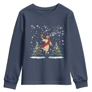 He Is Rizzin Youth Sweatshirt Funny Christmas Slam Dunk Basketball Gift TS12 Navy Print Your Wear
