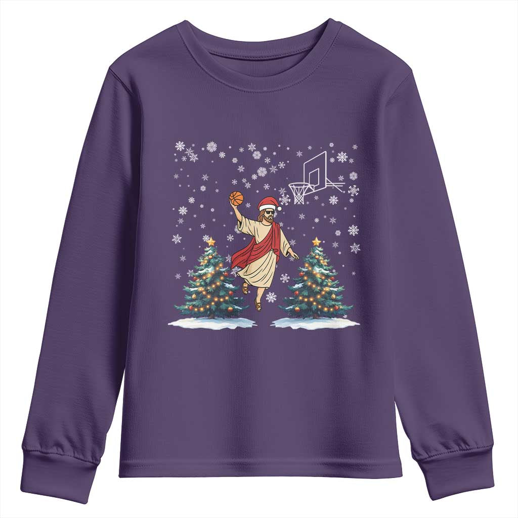 He Is Rizzin Youth Sweatshirt Funny Christmas Slam Dunk Basketball Gift TS12 Purple Print Your Wear