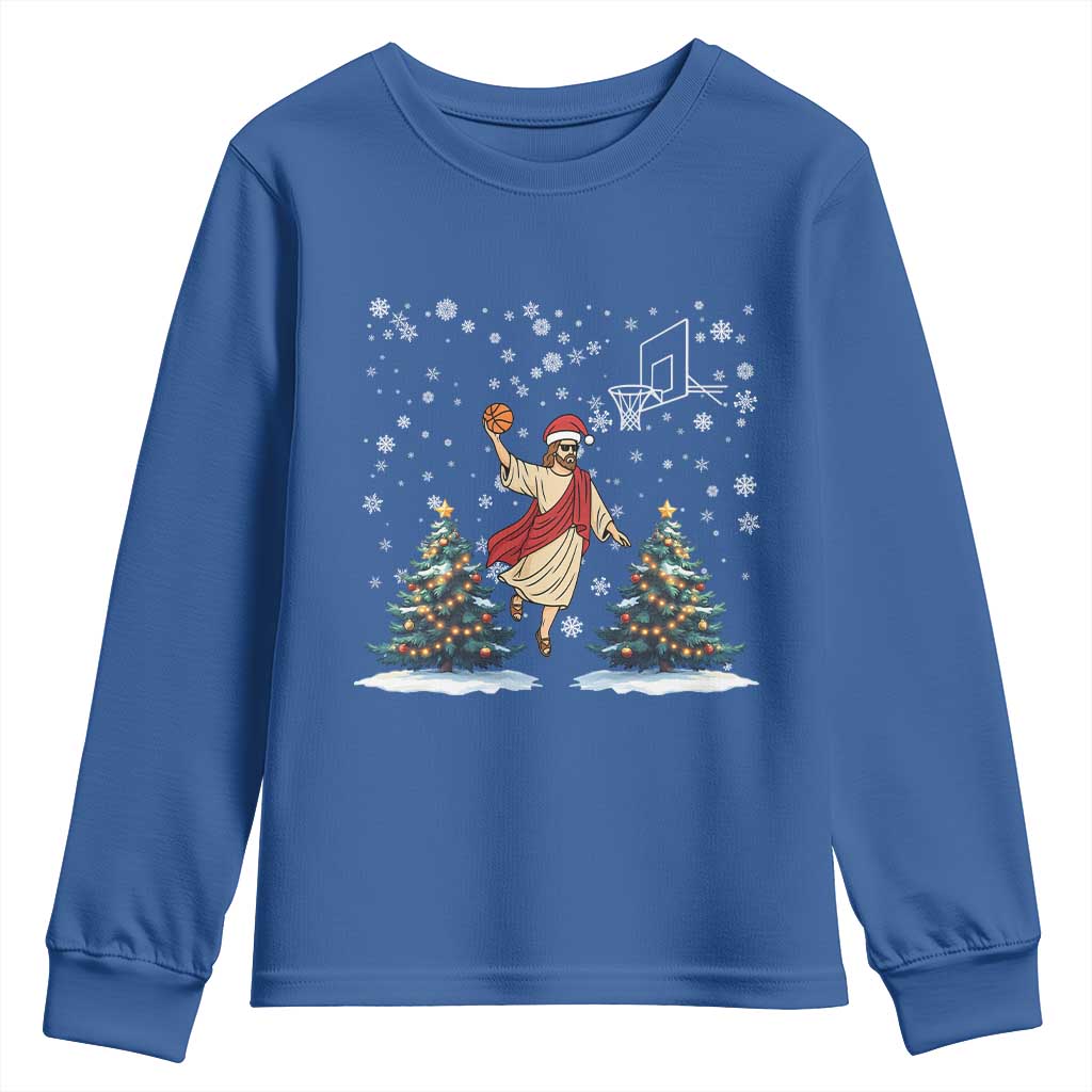 He Is Rizzin Youth Sweatshirt Funny Christmas Slam Dunk Basketball Gift TS12 Royal Blue Print Your Wear