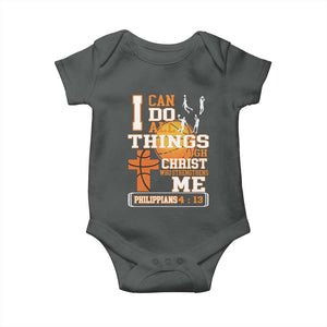 Christian Basketball Baby Onesie I Can Do All Things Through Christ Bible Verse TS12 Dark Heather Print Your Wear