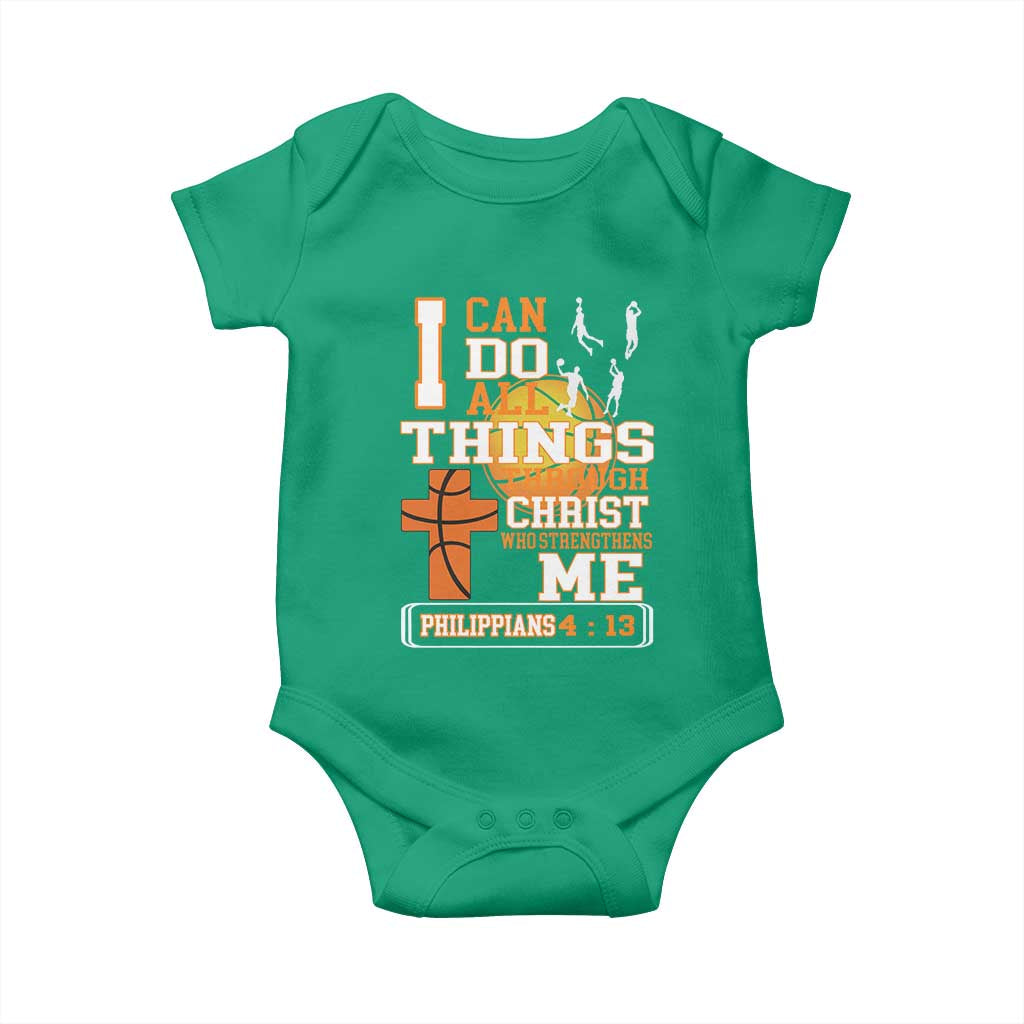 Christian Basketball Baby Onesie I Can Do All Things Through Christ Bible Verse TS12 Irish Green Print Your Wear