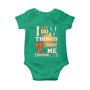 Christian Basketball Baby Onesie I Can Do All Things Through Christ Bible Verse TS12 Irish Green Print Your Wear