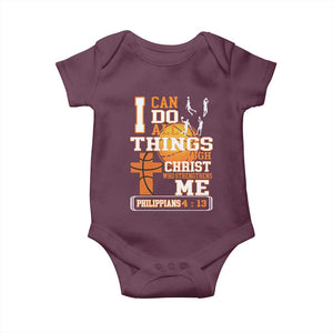 Christian Basketball Baby Onesie I Can Do All Things Through Christ Bible Verse TS12 Maroon Print Your Wear