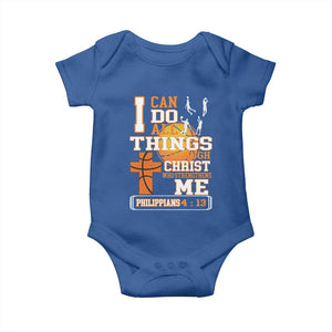 Christian Basketball Baby Onesie I Can Do All Things Through Christ Bible Verse TS12 Royal Blue Print Your Wear