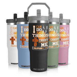 Christian Basketball Flip Straw Tumbler I Can Do All Things Through Christ Bible Verse TS12 Print Your Wear