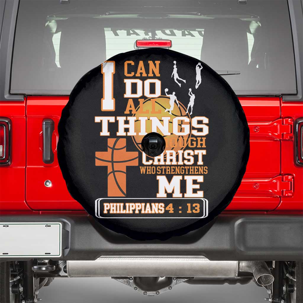 Christian Basketball Spare Tire Cover I Can Do All Things Through Christ Bible Verse TS12 Black Print Your Wear
