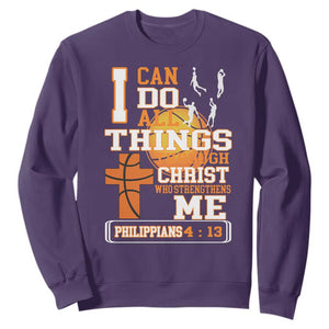 Christian Basketball Sweatshirt I Can Do All Things Through Christ Bible Verse TS12 Purple Print Your Wear
