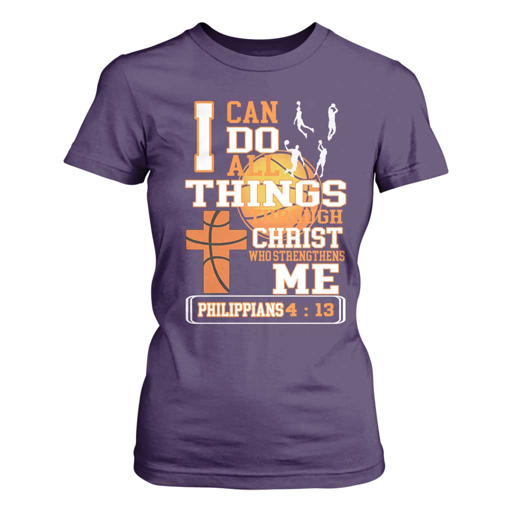 Christian Basketball T Shirt For Women I Can Do All Things Through Christ Bible Verse TS12 Purple Print Your Wear