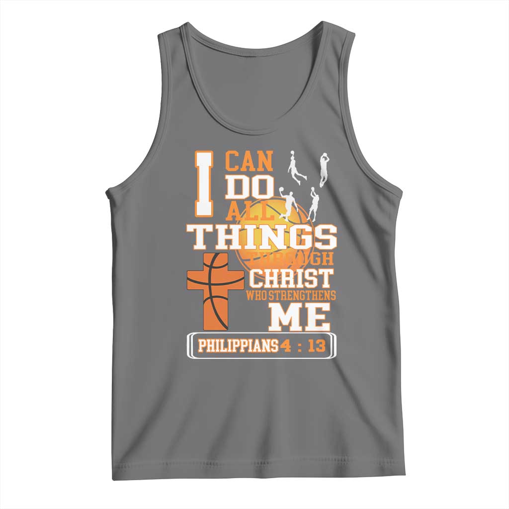 Christian Basketball Tank Top I Can Do All Things Through Christ Bible Verse TS12 Black Heather Print Your Wear