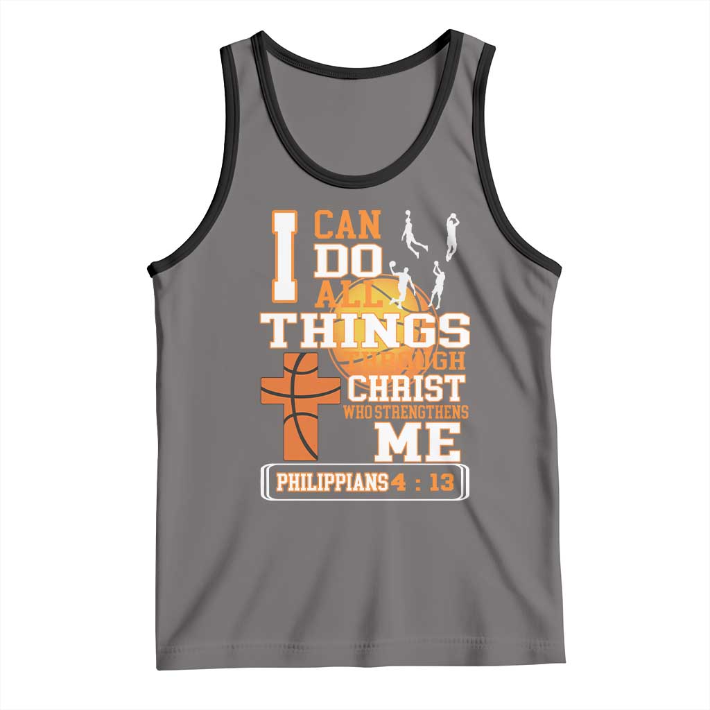 Christian Basketball Tank Top I Can Do All Things Through Christ Bible Verse TS12 Deep Heather Black Print Your Wear