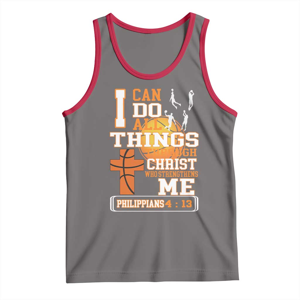 Christian Basketball Tank Top I Can Do All Things Through Christ Bible Verse TS12 Deep Heather Red Print Your Wear