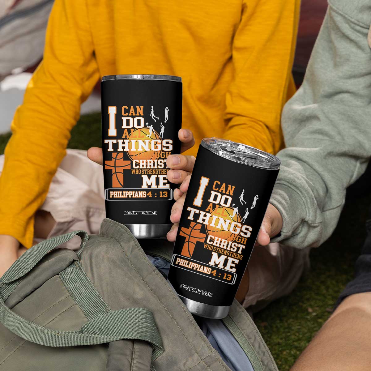 Christian Basketball Tumbler Cup I Can Do All Things Through Christ Bible Verse TS12 Print Your Wear