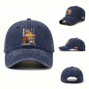 Christian Basketball Washed Cotton Baseball Cap I Can Do All Things Through Christ Bible Verse TS12 Washed Cap Universal Fit Navy Print Your Wear