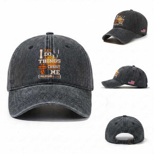 Christian Basketball Washed Cotton Baseball Cap I Can Do All Things Through Christ Bible Verse TS12 Washed Cap Universal Fit Dark Gray Print Your Wear