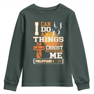 Christian Basketball Youth Sweatshirt I Can Do All Things Through Christ Bible Verse TS12 Dark Forest Green Print Your Wear