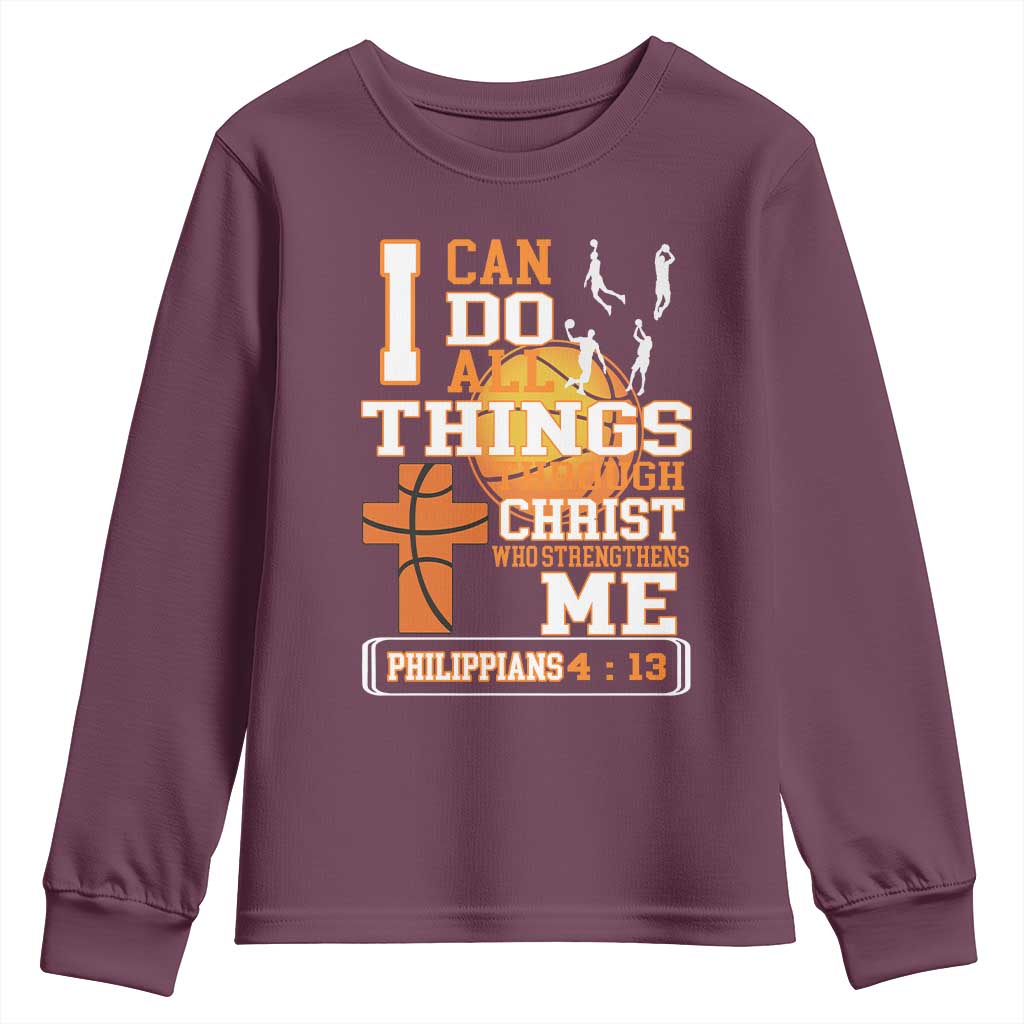 Christian Basketball Youth Sweatshirt I Can Do All Things Through Christ Bible Verse TS12 Maroon Print Your Wear