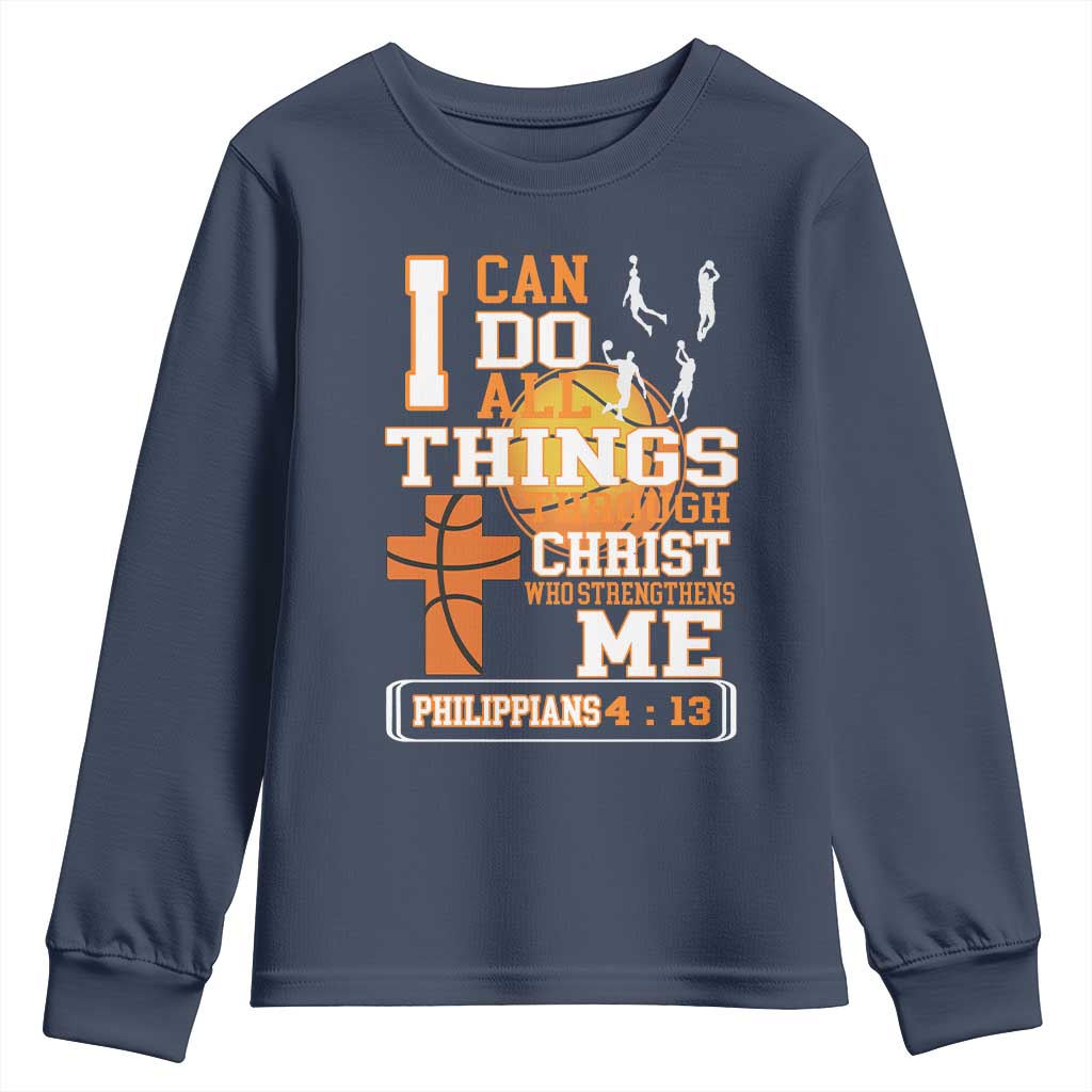 Christian Basketball Youth Sweatshirt I Can Do All Things Through Christ Bible Verse TS12 Navy Print Your Wear