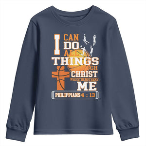 Christian Basketball Youth Sweatshirt I Can Do All Things Through Christ Bible Verse TS12 Navy Print Your Wear