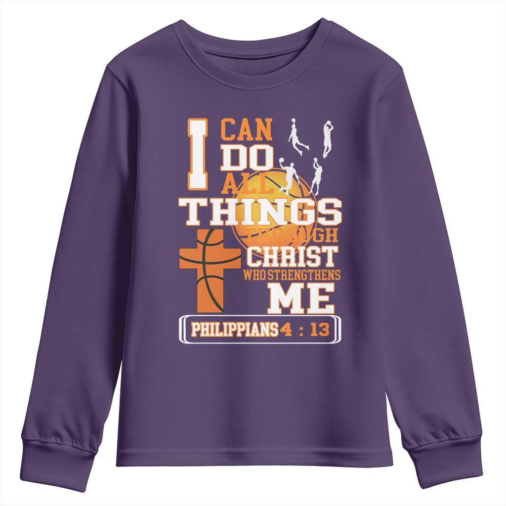 Christian Basketball Youth Sweatshirt I Can Do All Things Through Christ Bible Verse TS12 Purple Print Your Wear